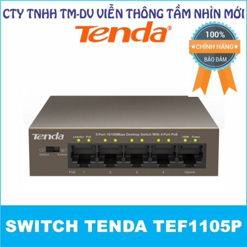 Switch PoE Tenda TEF1105P (5-port 100Mbps với 4 port PoE)
