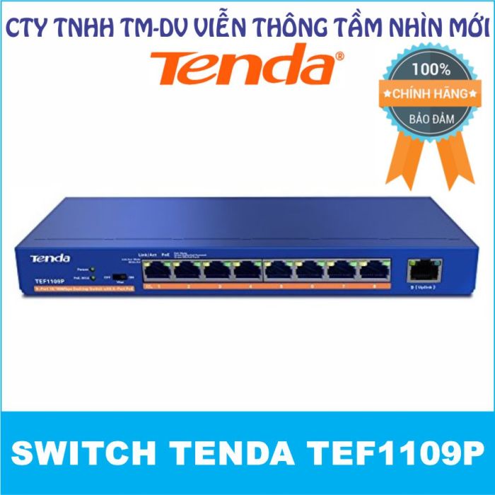 Switch PoE Tenda TEF1109P (9-port 100Mbps với 8 port PoE)